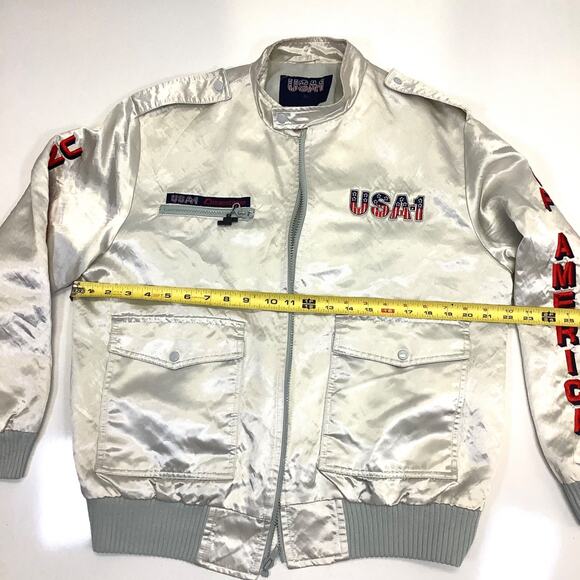 Vtg 1984 USA-1 Style Auto LA Olympics Satin Bomber Jacket Mens Zip Up Coat Sz M - Picture 8 of 8